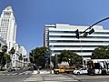 Looking north on Main St from 1st St, Los Angeles 2020 with City Hall South (r) and City Hall (l)